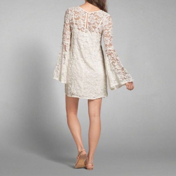 Abercrombie & Fitch White Lace Bell Sleeve Shift Dress Size Medium - Picture 7 of 12